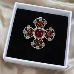 Classic Fashion Women Cross Rhinestone Brooches Pins Vintage Baroque Palace Luxury Jewelry Clothing Suit Brooch Pin Badges Gift