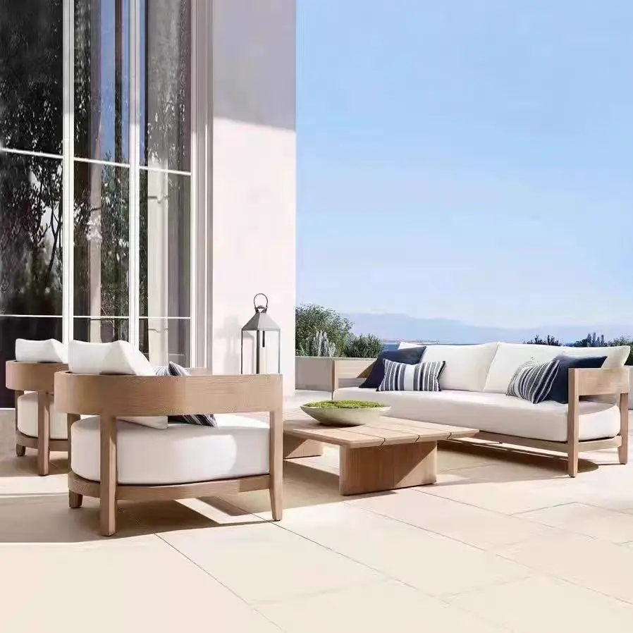 Unique Features 4-set Sofa Outdoor Patio Garden Outside Solid Wood Teak Frame with Soft Cushion Furniture Sofa Set
