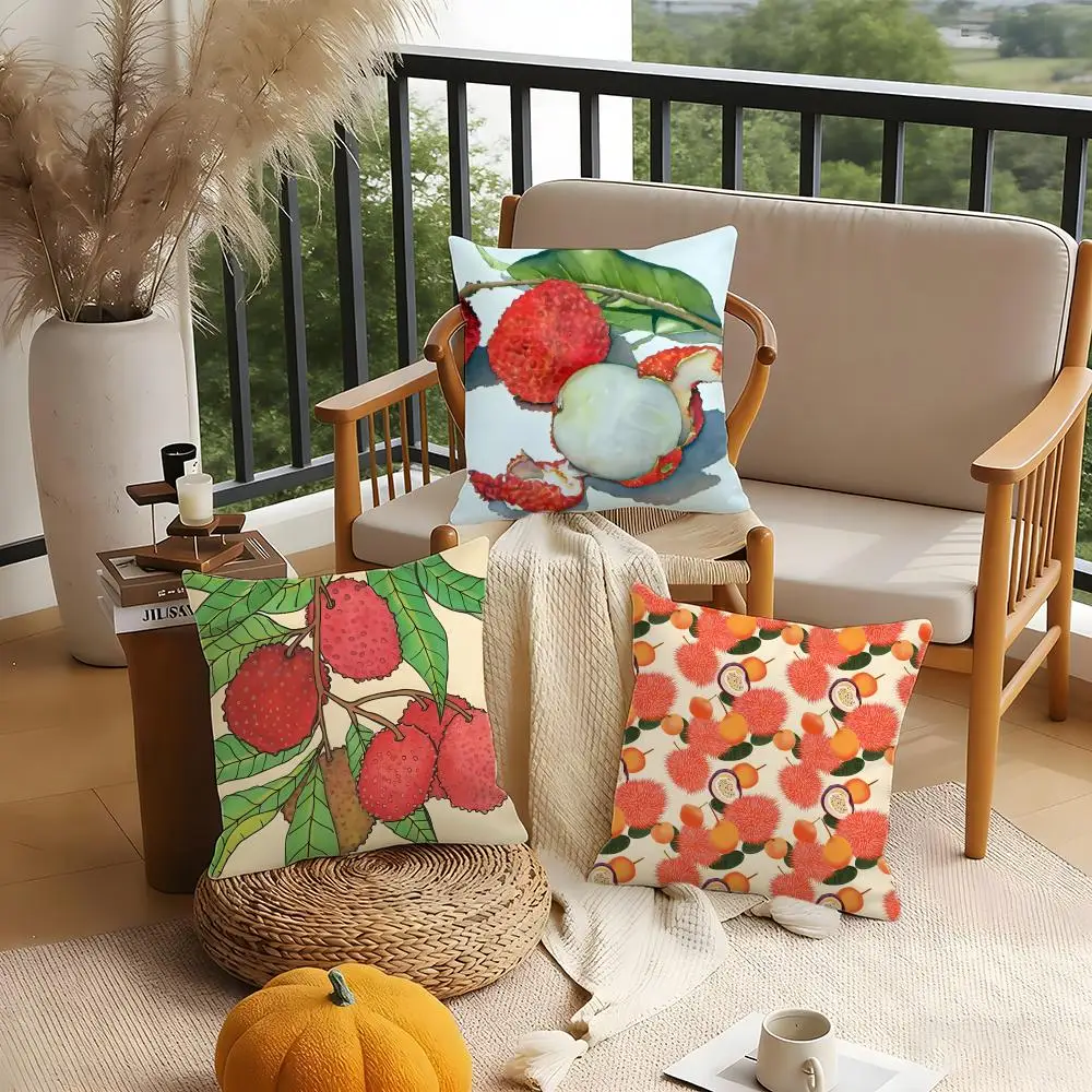 Litchi Illustration Cushion Cover Anti-Dust Mite Short Plush Pillowcase - Invisible Zipper Silky Soft Sofa Cushion Cover