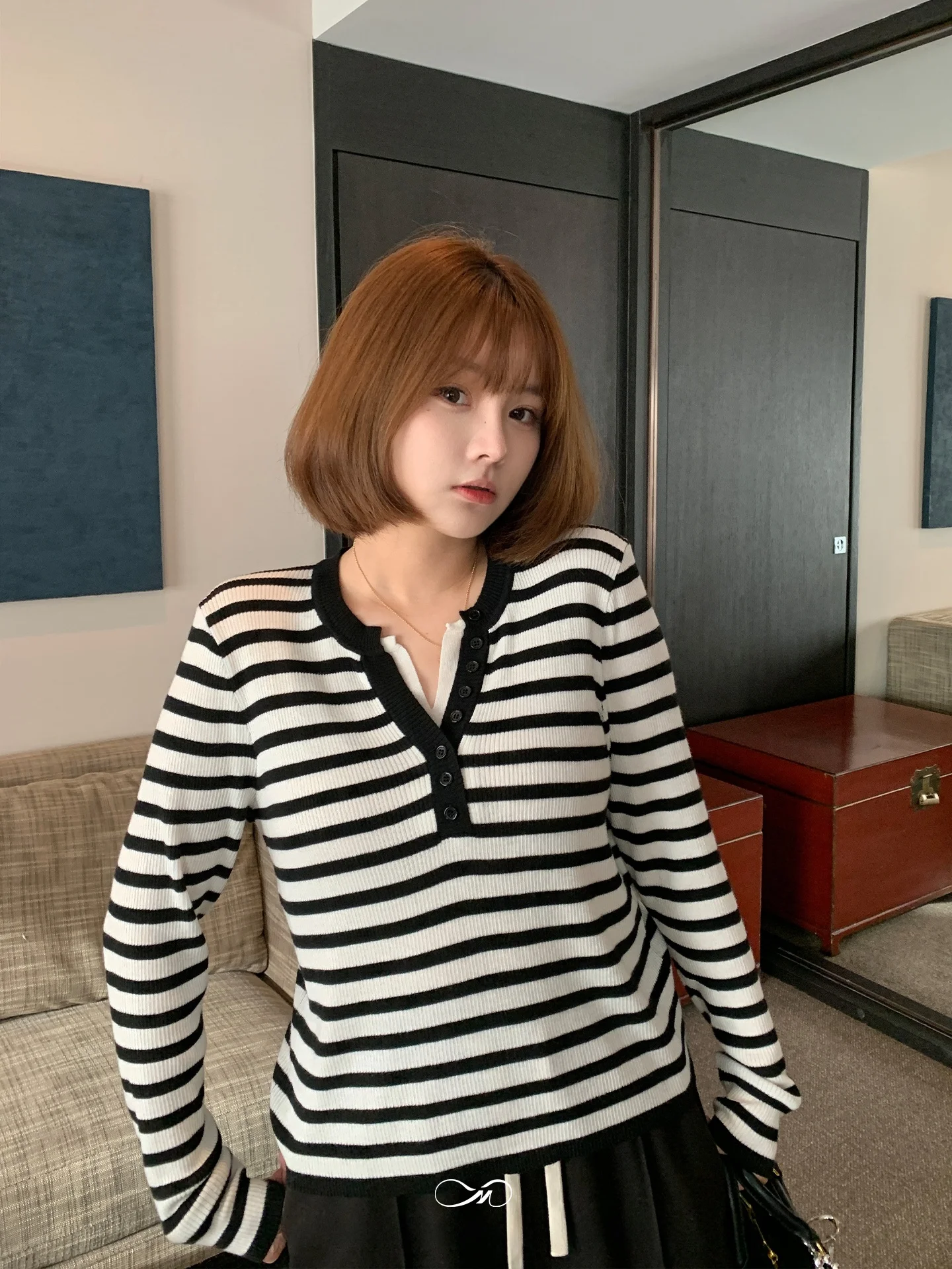 

Женская модная повседневная трикотажная кофта больших размеров в полоску с V-образным вырезом, зимняя, с длинным рукавом, на пуговицах, из смесового полиэстера