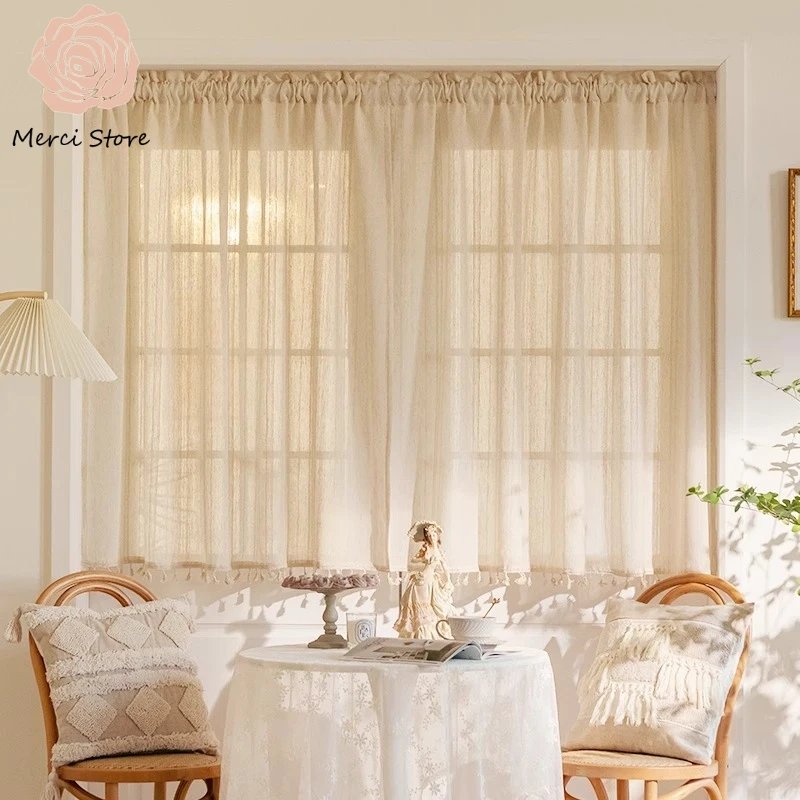 

Japanese Style Half Short Linen Curtain Tulle for Living Room Kitchen Bathroom Door Partition Blackout Window Cover Drapes