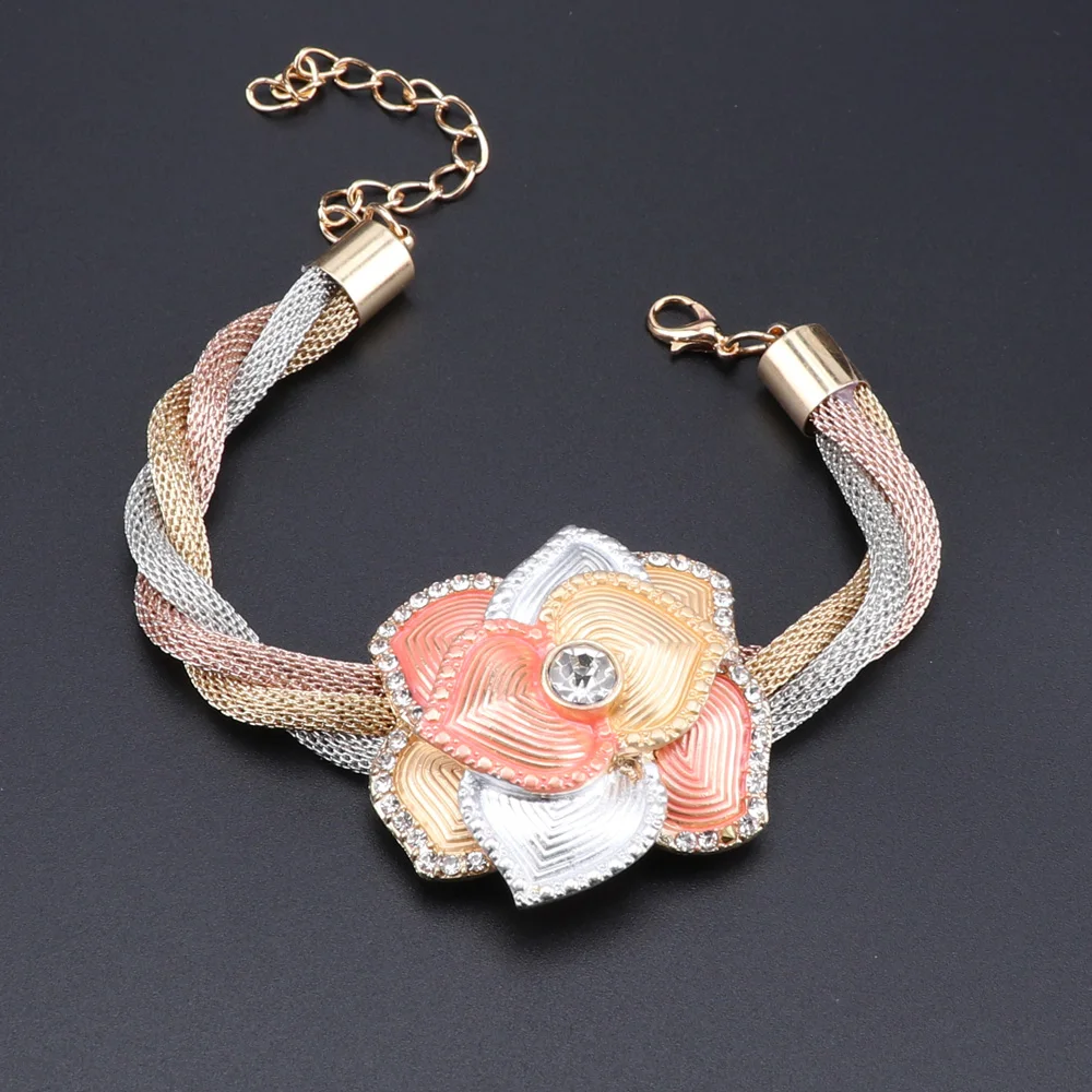 CYNTHIA Fashion Elegant Flower Pendant Necklace Jewelry Sets Luxury Crystal Dubai Bride Wedding Gold Color Jewelry Accessories
