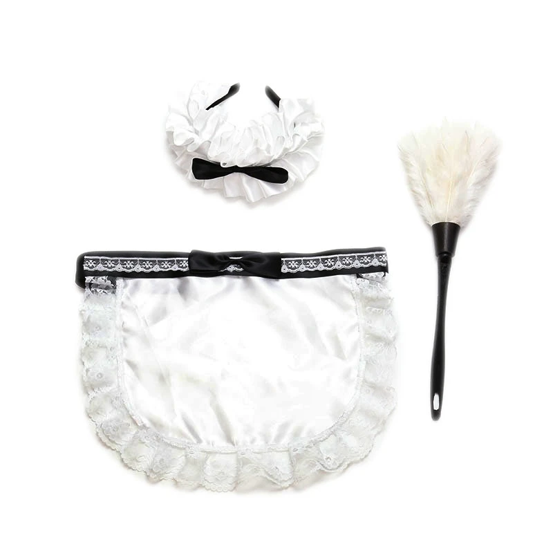 634C French Maid Accessory Includes: Headband,Apron,Cleaning Feather Dust Broom