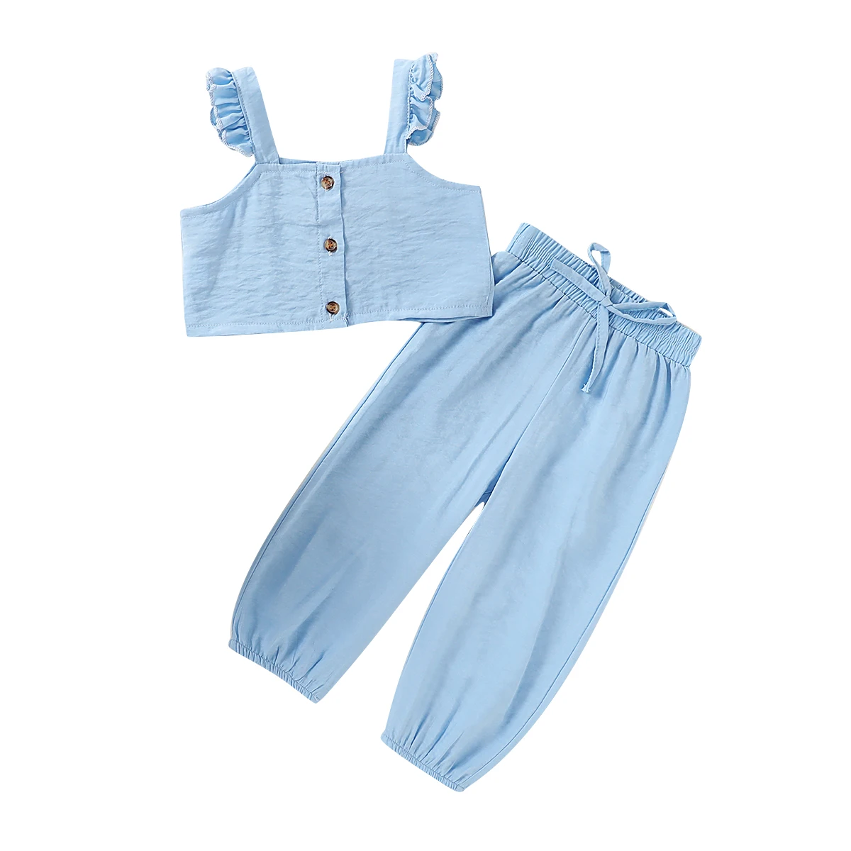 

Toddler Girl Outfit Set Sleeveless Ruffle Button Down Top Elastic Waistband Solid Color Shorts Summer Tracksuit