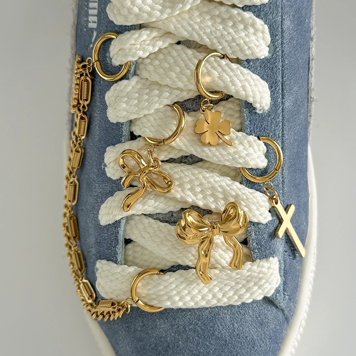 18K pozłacany wisiorek ze stali nierdzewnej kolorowy DIY Rhinestone tęczowy słonecznik klamra do butów i kolczyk w kształcie koła delikatna biżuteria