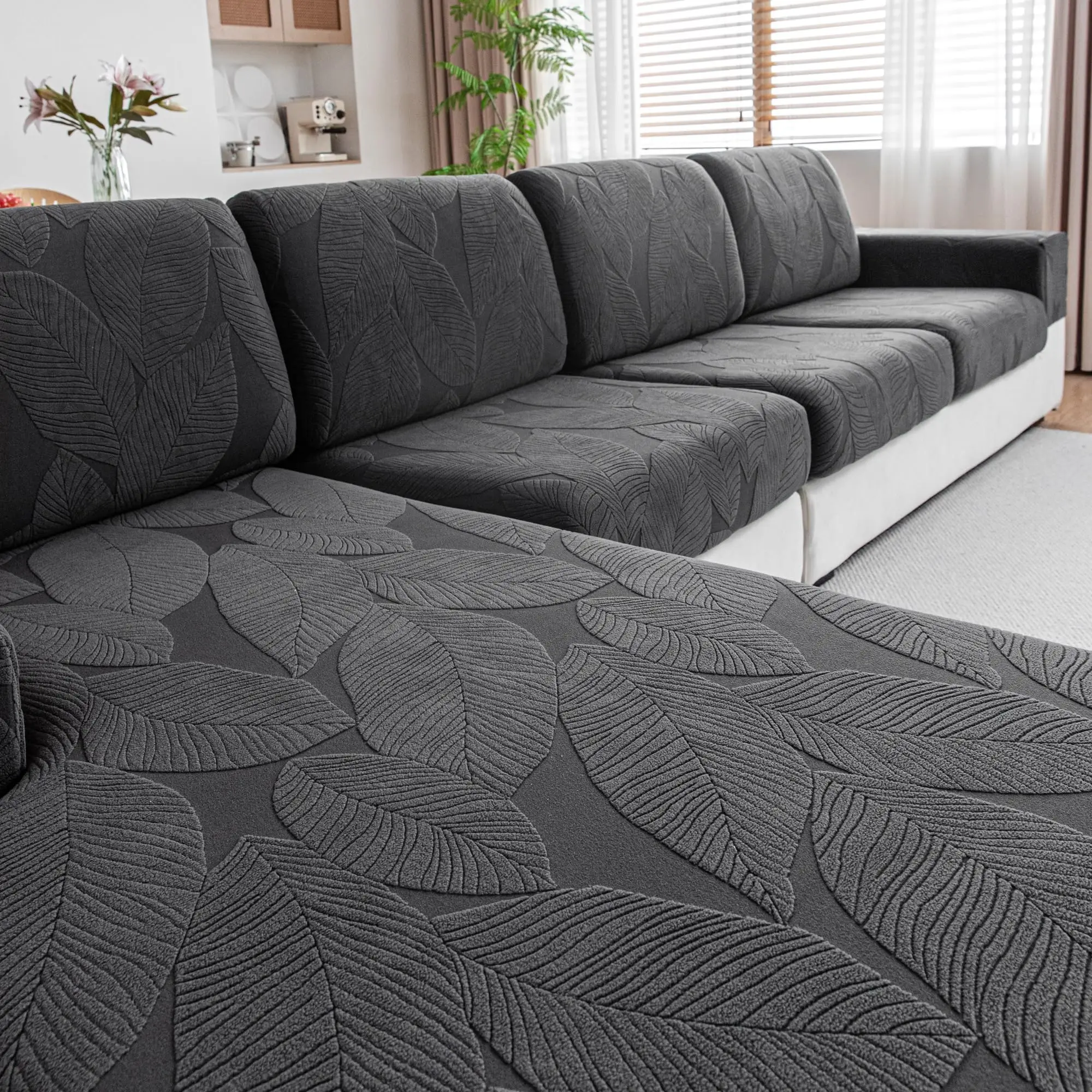 Washable Stretch Slipcovers with Anti-Slip Backing, L-Shaped Sectional Sofa Covers Pet-Friendly Furniture Protector