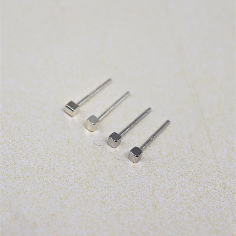 1 Pair Solid 925 Sterling Silver 2mm Hammer Shape Earring Studs DIY Jewelry Ear Hook for Women Men Accessories Supplies