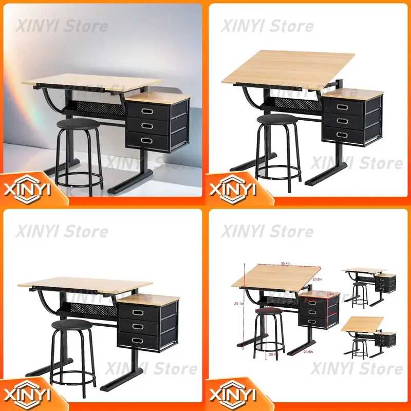 Height Adjustable Computer Desk for Home Office Workstation Drafting Table with Stool Ergonomic Sit Stand Desk Modern Desk