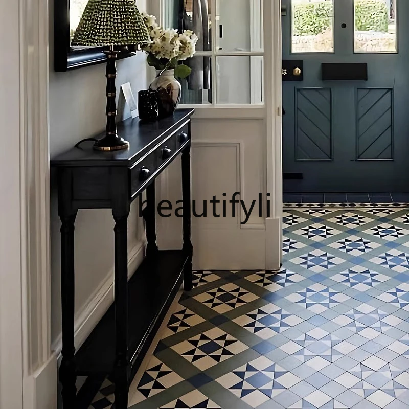 

French retro style high-end solid wood black porch table European style, table against the wall