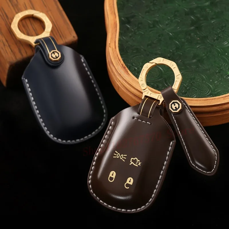 

High-End Personality Genuine Leather Key Case Cover Protective Shell Keychain For Maserati Grecale Ghibli Quattroporte Levante