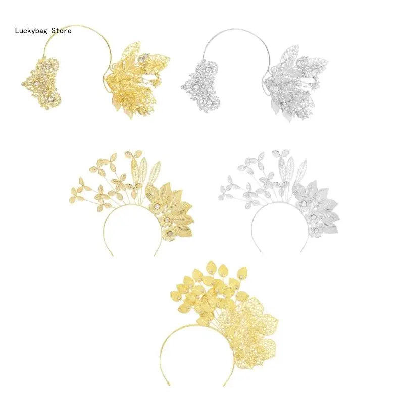 

Exaggerated Flower and Leaf Headband for Bride Elegant Hair Vine Hairhoop Wedding Hairband Bridal Headpiece for Ceremony