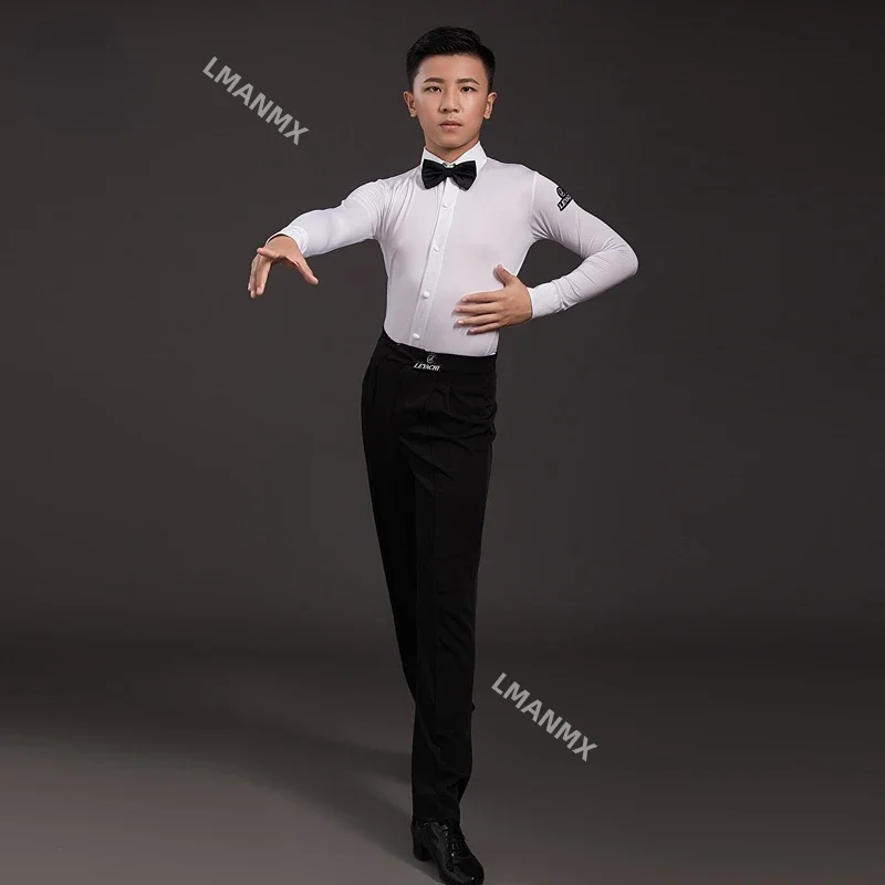 

NY LTDW Long Sleeve Bodysuit Kids Latin Dance Pants for Boy Professional Competition Ballroom Samba Dancing Costume
