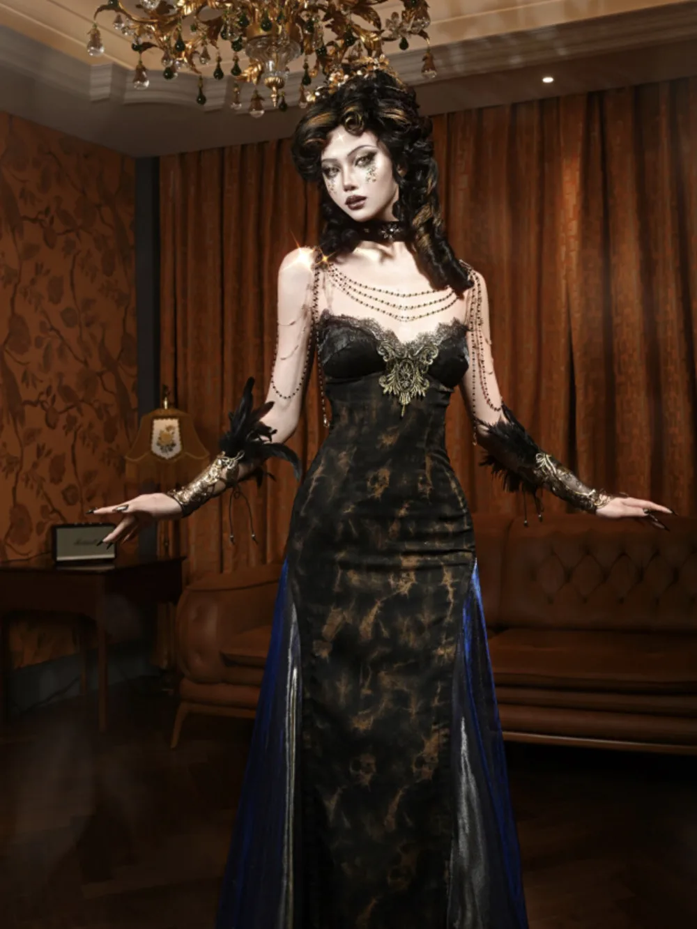 

Blood Supply◆Glamorous Early Evening Gilded European Style Slim Fit Atmosphere Sexy Flared Strap Dress