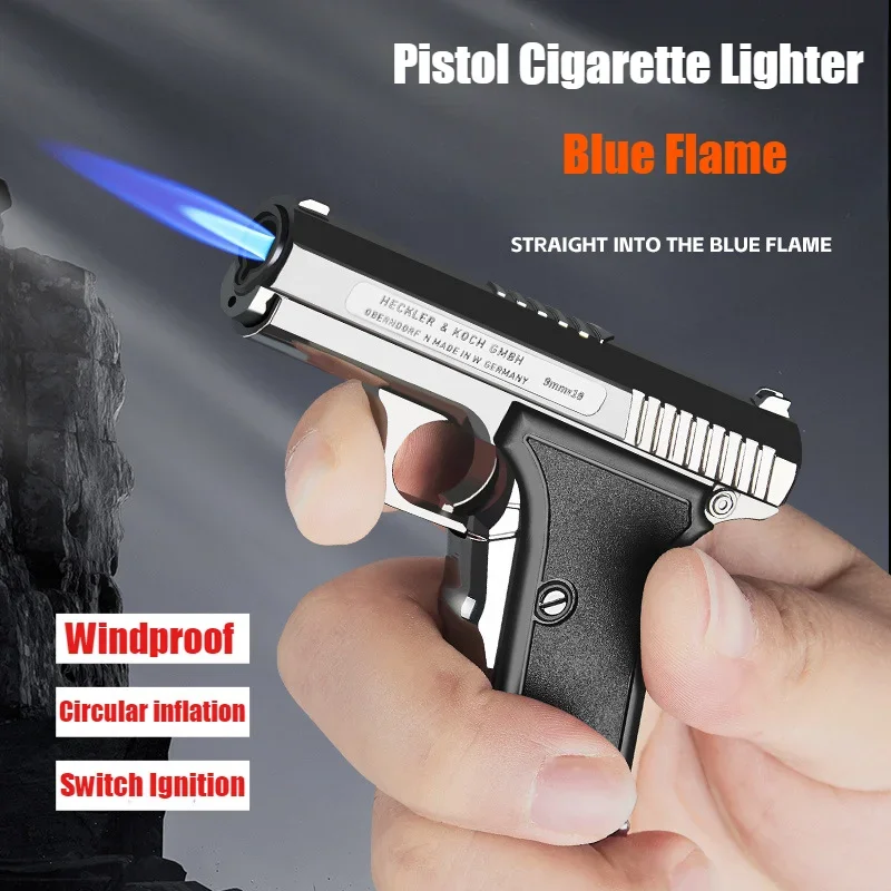 

New Ignitor Windproof Blue Flame Inflatable Lighter Desert Eagle/Glock Pistol Gun Metal Cigarette Lighters & Smoking Accessories
