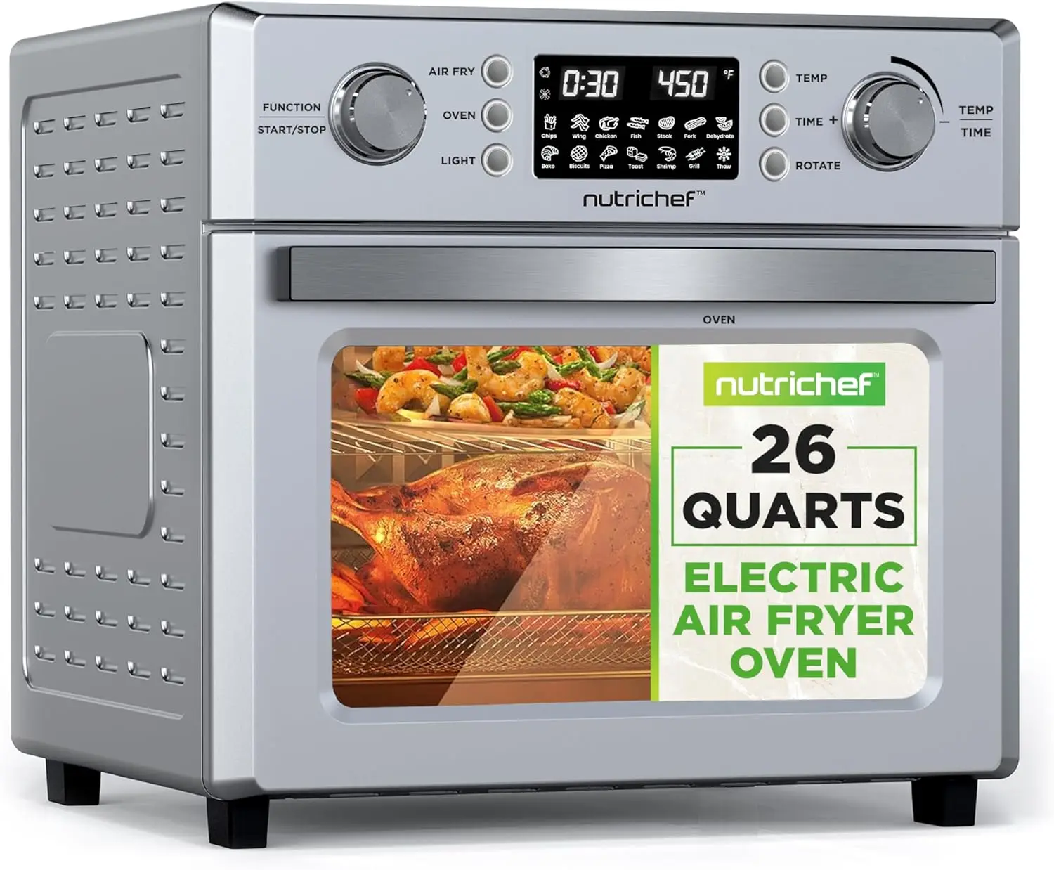 

26QT Air Fryer Oven with 360° Rotisserie, 10 Presets, Drip Tray, Basket & Bake Rack