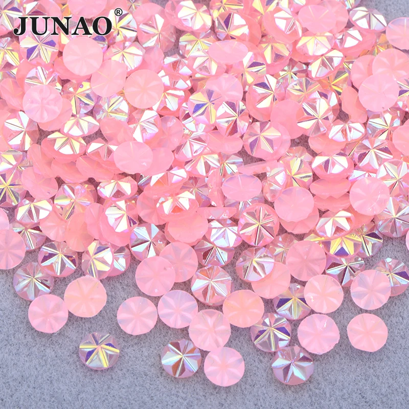 JUNAO 500Pcs 5mm Pink AB Ice Flower Resin Rhinestone Applique Flatback Round Stones Non Hotfix Strass For Clothes Crafts