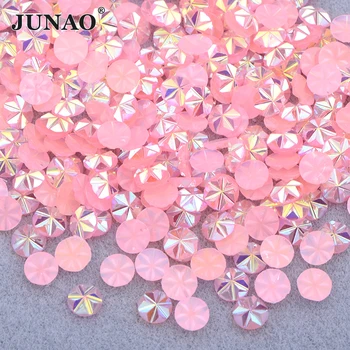 JUNAO 500 Stuks 5mm Roze AB Ijsbloem Hars Strass Applique Plaksteen Ronde Stenen Niet Hotfix Strass Voor Kleding ambachten