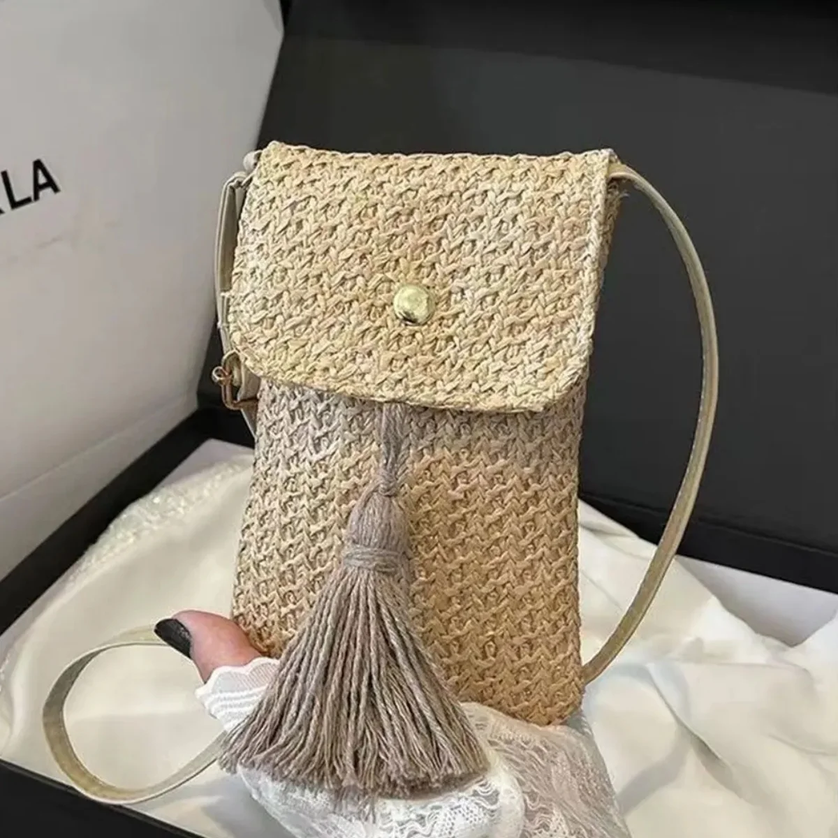 

Женская пляжная сумка - Holiday Edition - Сумочка - Летняя мини-сумка через плечо с бахромой - Универсальная сумка через плечо - Тканая верт