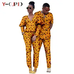 Ropa con estampado africano para mujer y hombre, conjunto de Top y pantalón a juego, Dashiki, Bazin Riche, fiesta de boda, 24C059