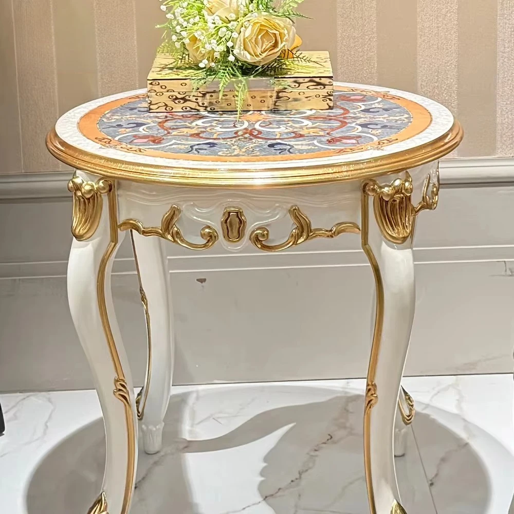 *Exquisite Victorian Style Colorful Corner Table Mother-of-pearl Inlay Pattern with Gold Trim for Luxury Interiors Designers