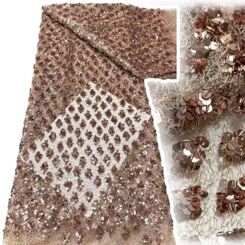 

Изысканная африканская кружевная ткань с вышивкой блестками, 5 лет, высококачественная нигерийская тюлевая кружевная ткань, подходит для шитья вечерних платьев 1907 г.