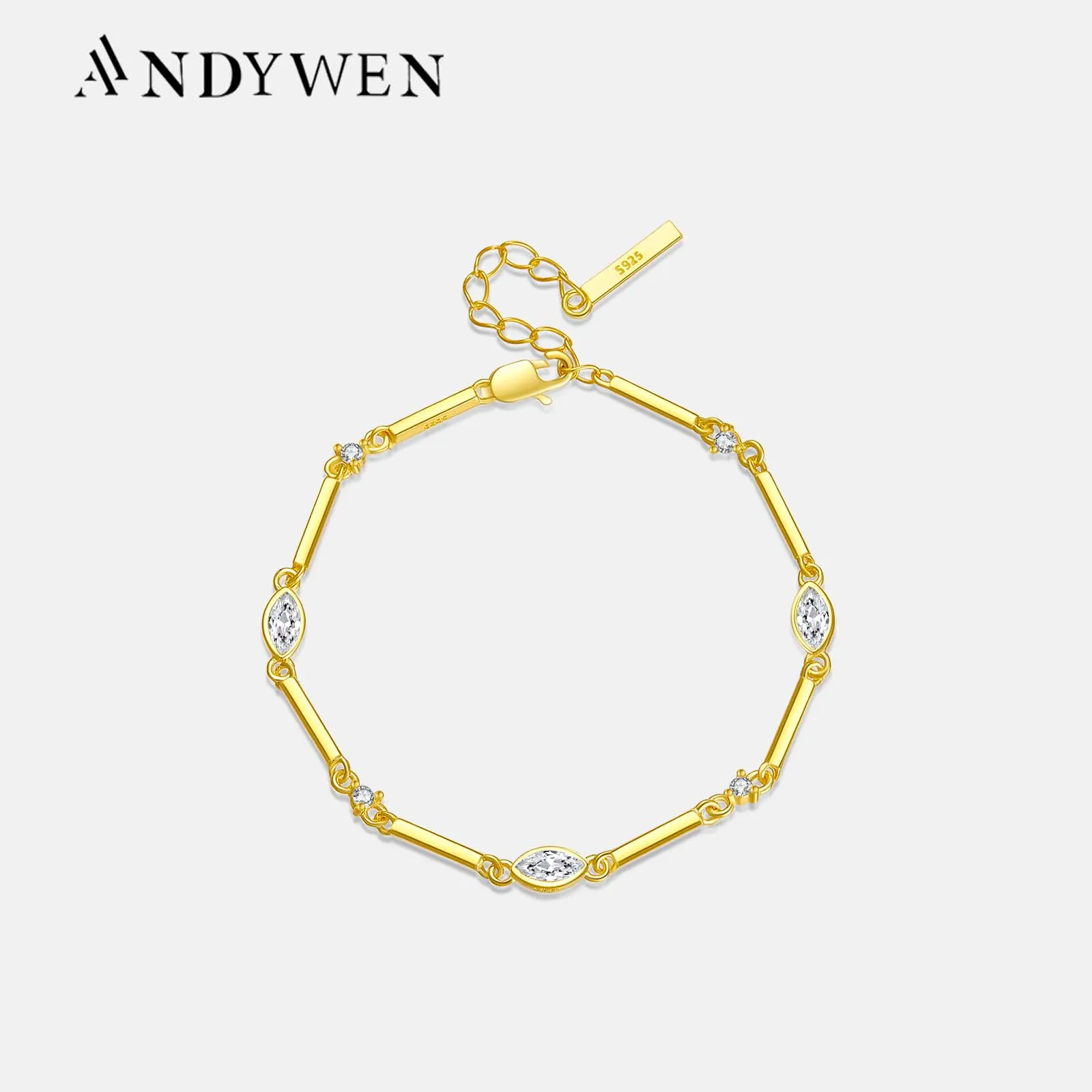 ANDYWEN 100% 925 Sterling Silver Marquise CZ Zircon Beada Chain Tennis Women Luxury Wholesale Fine Jewelry 2024 Crystals