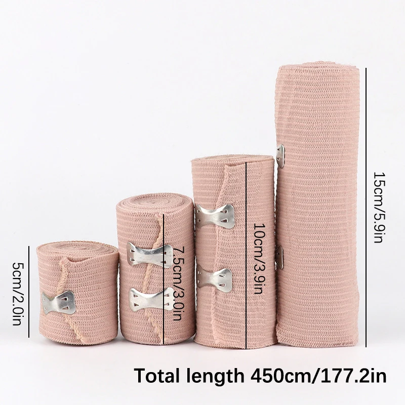 1 Roll Elastic Bandage Wrap With Clips Wound Dressing Outdoor Sports Sprain Treatment Bandage Tape For First Aid Kits