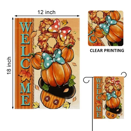Welcome Fall Pumpkin Decorative Garden Flag, Autumn Thanksgiving Maple Leaves... RRM IIX SSL