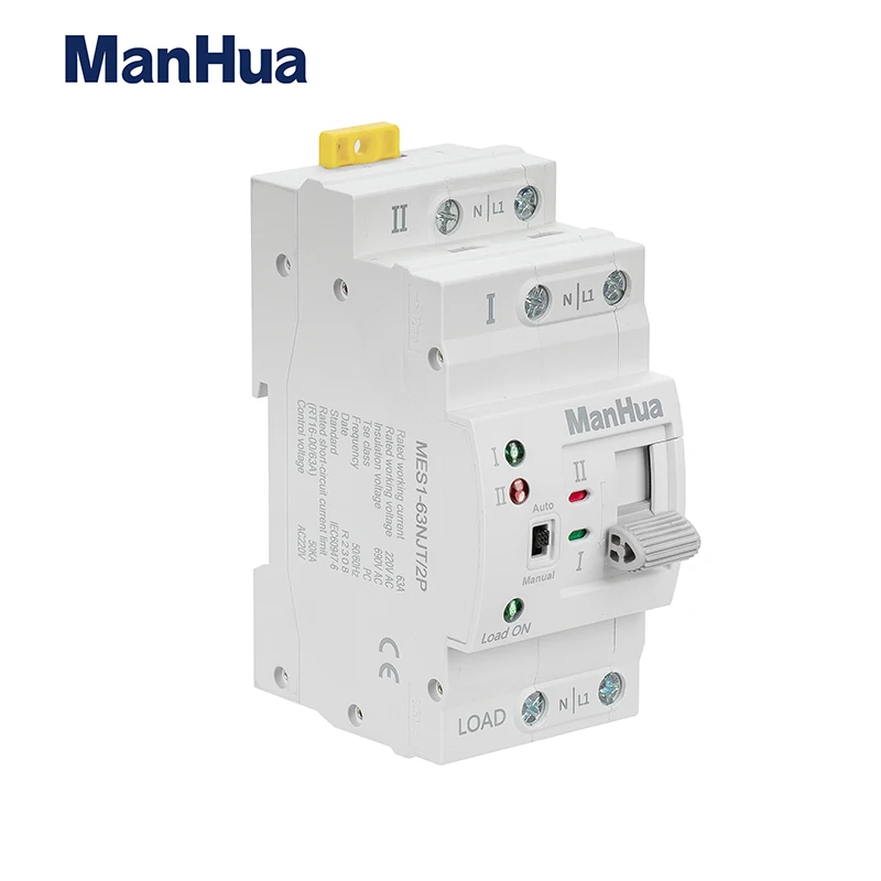 

ManHua MES1-63NS/2P 2-Pole Dual Power Automatic Transfer Switch 220V 63A PC Type Electric Switch for Household DIN Rail