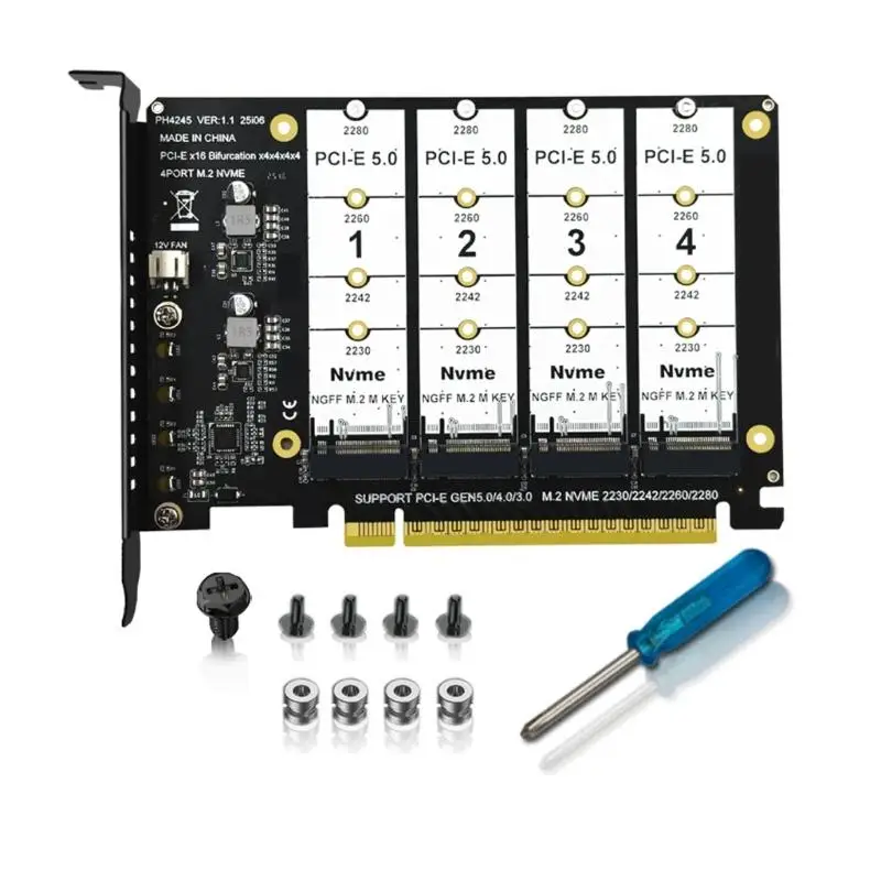 

Преобразователь твердотельных накопителей Y1UB с 4 слотами M.2 в PCIE x16 для быстрой передачи данных без потери скорости