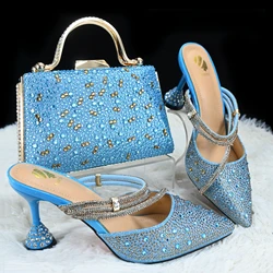 doershow High Quality African Style Ladies Shoes And Bags Set Latest sky blue Italian Shoes And Bag Set For Party SCM1-19
