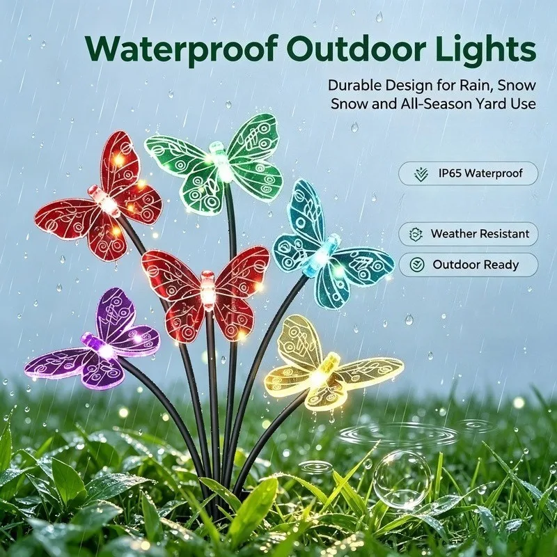 Solar Butterfly Garden Stake Lights, Waterproof 6 LED Outdoor Lawn Lights with 2 Modes for Yard Decor