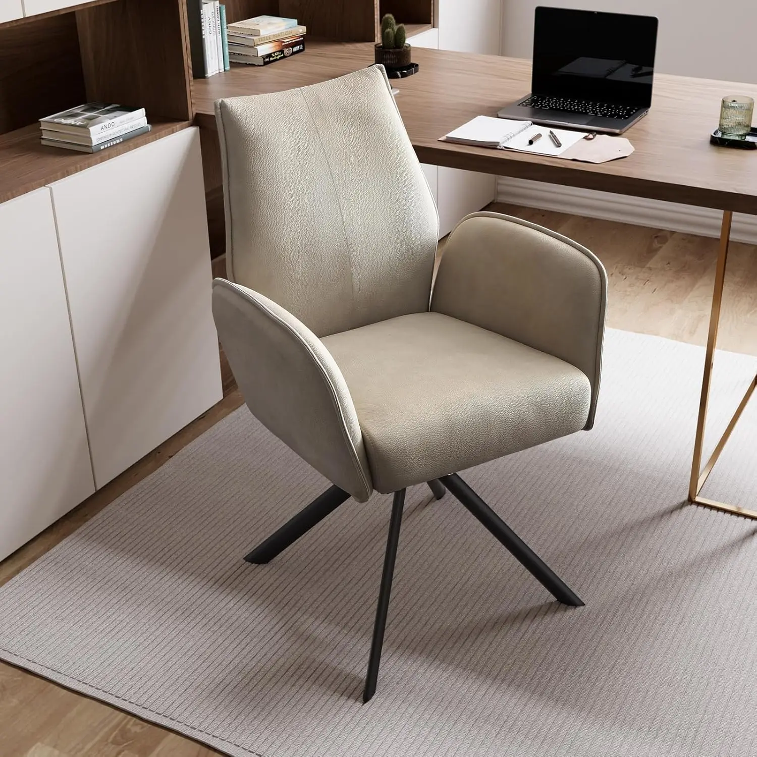 

Modern Desk Chair no Wheel, Ergonomic Office Chair Home Office Upholstered Chair, Swivel Arm Chairs with Metal Legs, Computer