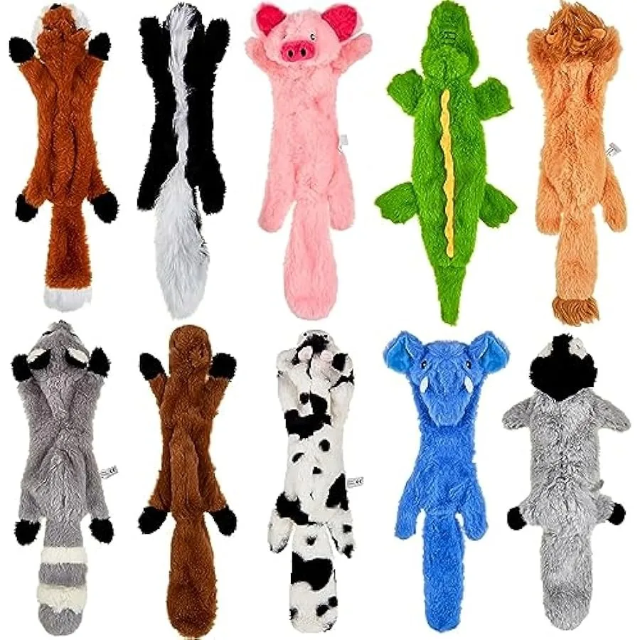 Paquete de 10 juguetes chirriantes para perros Syhood, juguetes para masticar de felpa sin relleno, animales arrugados, juguetes chirriantes para perros, duraderos, sin relleno, para dentición de cachorros