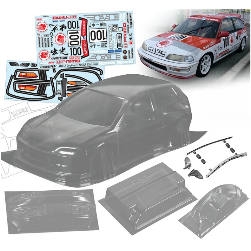 TC136 1/10 Pandem Honda EG6 Clear Wide Body Car Shell, 257mm wheelbase for Tamiya Chassis TT01 TT02