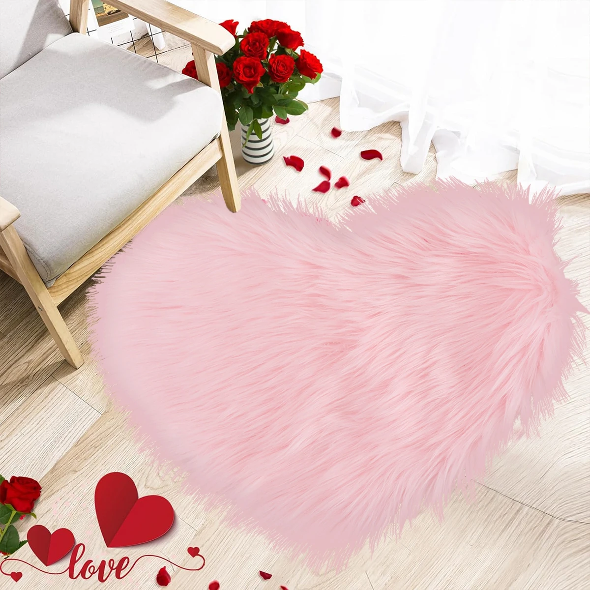 Heart Shaped Faux Fur Rug Bedroom Fluffy Shaggy Area Rugs Sheepskin Fuzzy Rug Carpets Throw Shag Rug Sofa Decor Floor Mat Plush