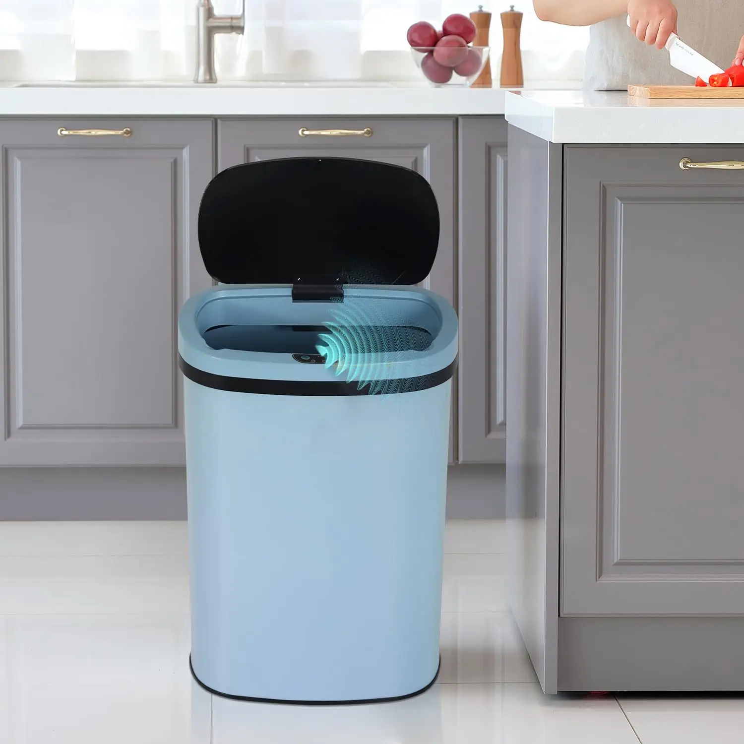 

Kitchen Trash with Lid Garbage Can Tall Kitchen Automatic Trash Motion Sensor Trash , Stainless Steel Garbage