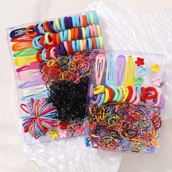 1125PCS Children Lovely Colorful Flower Clip BB Clip Disposable Hair Ring A Bag of Multipurpose Rubber Band Hair Wholesale Gift