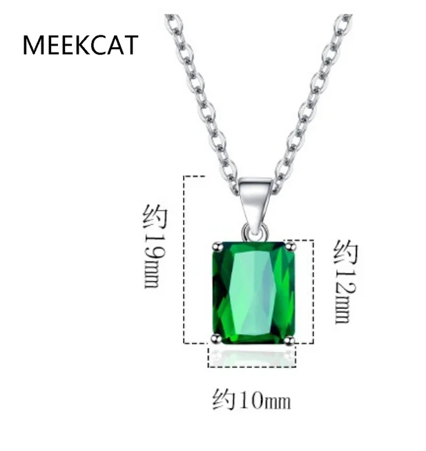 Emerald Cut Blue Topaz Created Blue Sapphire 925 Sterling Silver Pendant Necklace for Woman Rectangle Gemstone Jewelry Choker - view 4