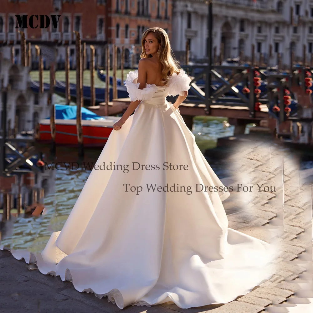 MCDV robes de mariée sans bretelles 2025 mariée épaules dénudées a-ligne fleurs robe de mariée avec robe de mariée en Satin fendu 2025 personnalisé