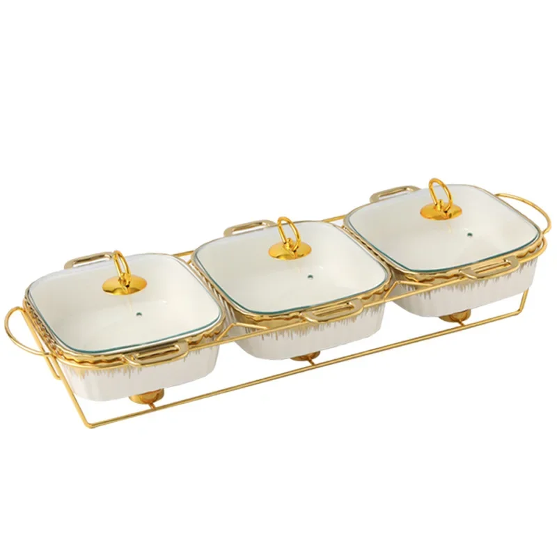 Luxurious ears golden electroplating baking tray three restaurant candle heating insulation soup pot with cover.