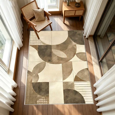 Modern Geometric Round Carpet Beige Brown Square Carpet Non-Slip Floor Carpet Suitable for Bedroom Living Room Home Decoration