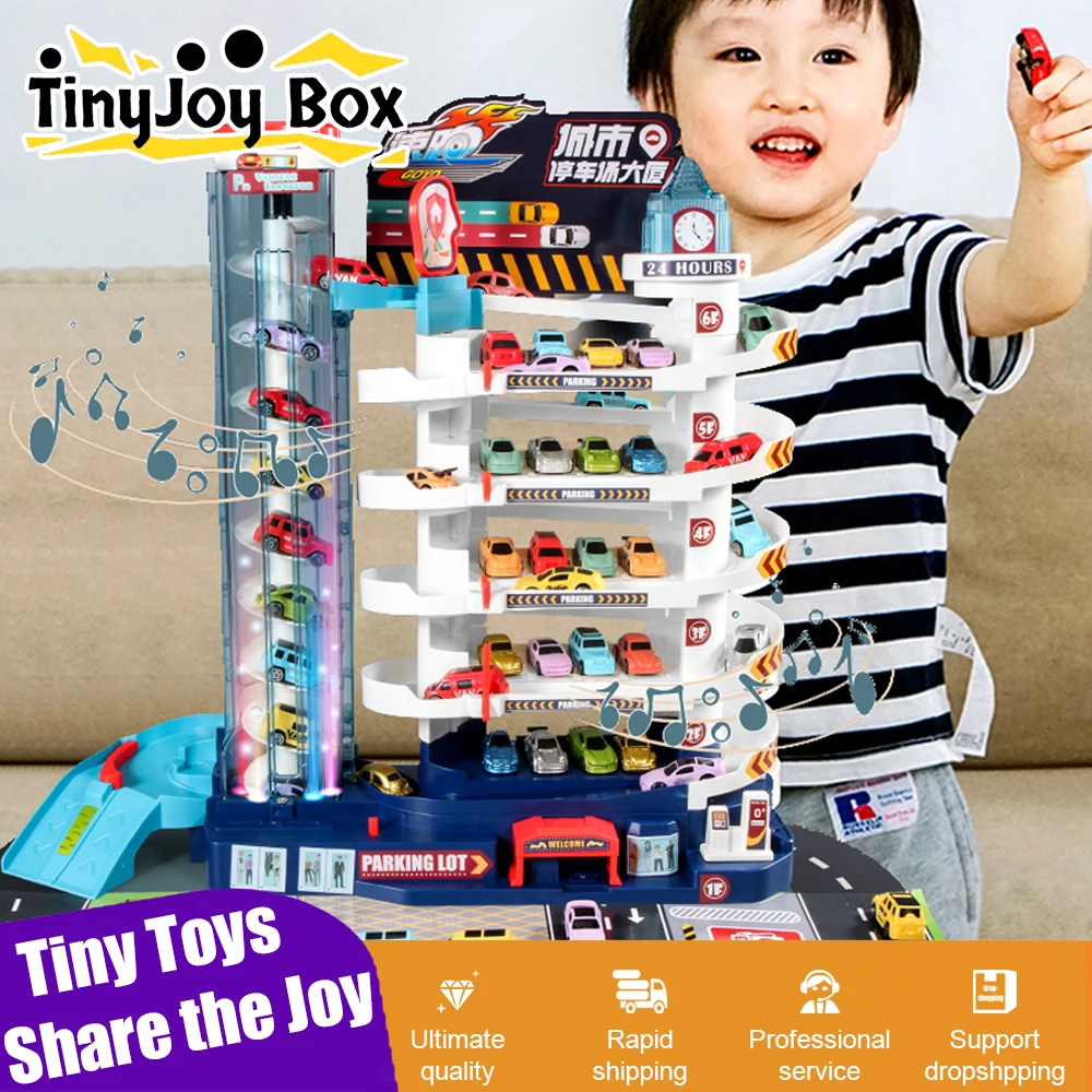 Kids Road Rail Small Vehicles Slide Adventure City High Way Service Station Car Track Toy Model Machines With Light and Music ﻿