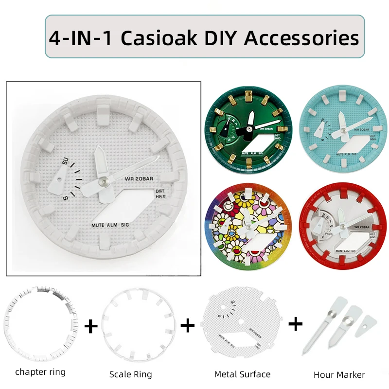 4in1 Mod Kit For Csaio GA2100 ga2110 ga-b2100 Mod kit Metal Bezel Chapter Ring Dial face Hands Marker Full Set Water Ghost green