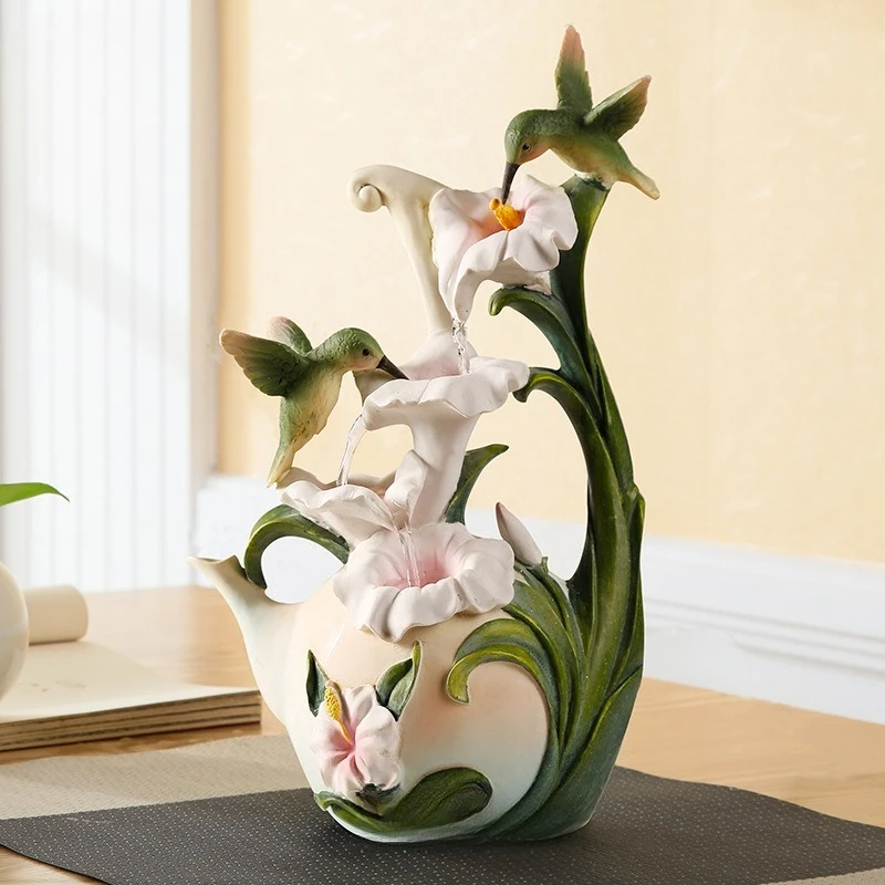 Hummingbird lily flowing water fountain ornaments small table decorations creative home accessories resin process customization