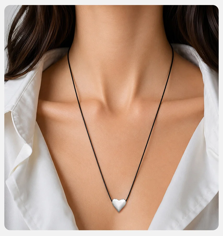 Vnox glänzende Tropfen-Herz-Anhänger-Halskette für Damen, unregelmäßige geometrische Metall-Wachsseil-Pulloverkette, Y2k-Schmuck – Detail 11