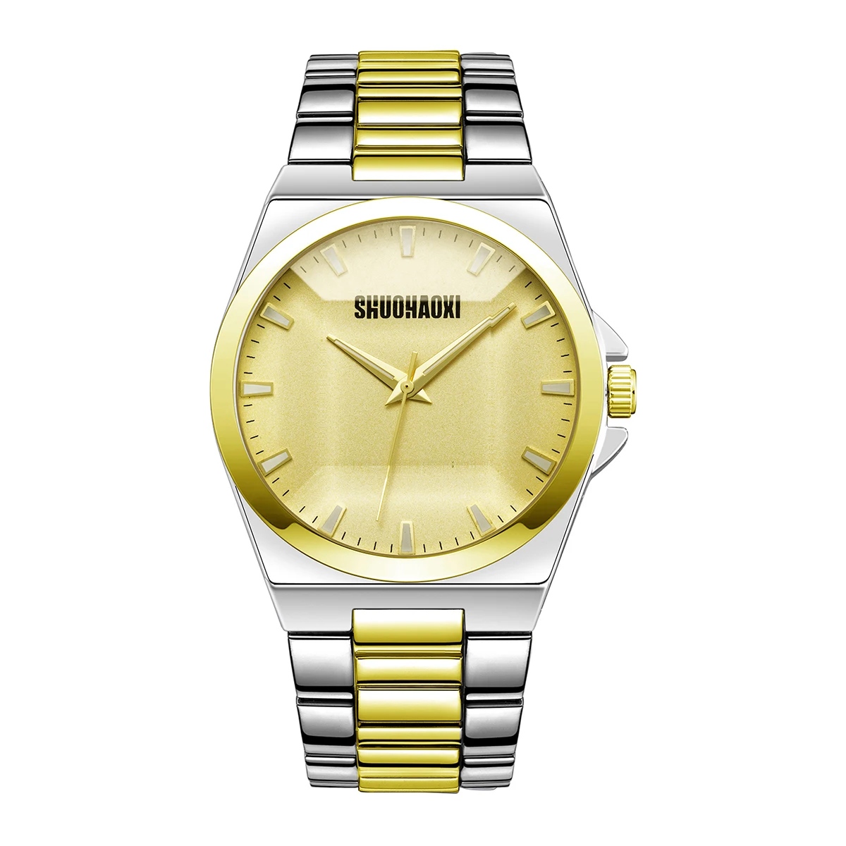 Trendy Business Style Men's Quartz Watch, Stainless Steel Strap, Three-Dimensional Time Markers, Black Dial, Simple and Versatile Workplace Men's Watch