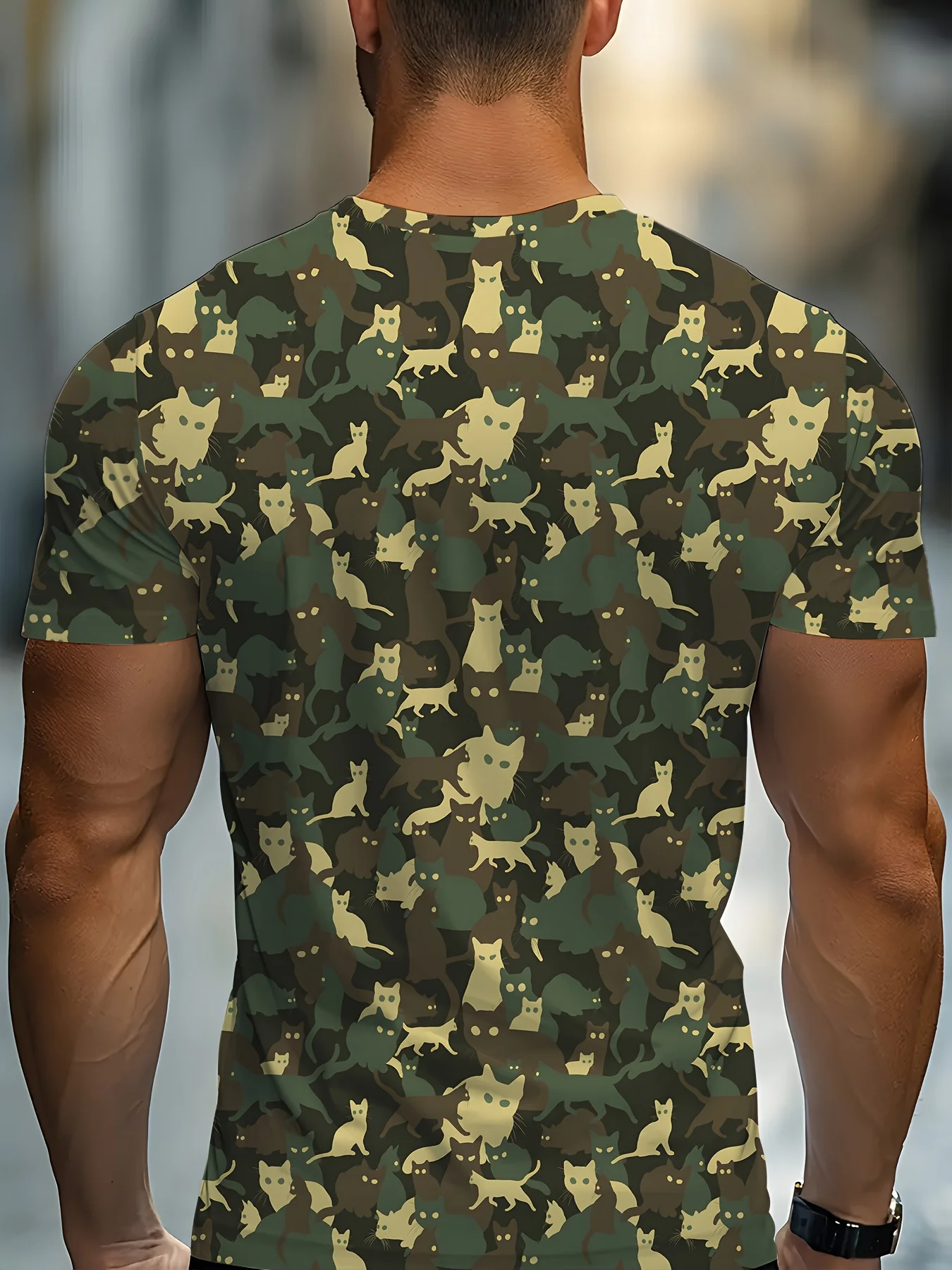 Men's Unique Digital Print Camouflage Cat Regular Comfortable Casual Quick Drying Machine Washable Daily Style T-shirt