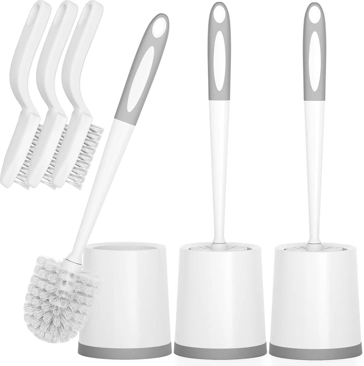 

Toilet Brush Set 3 Pack with Holder for Bathroom Deep Cleaning White