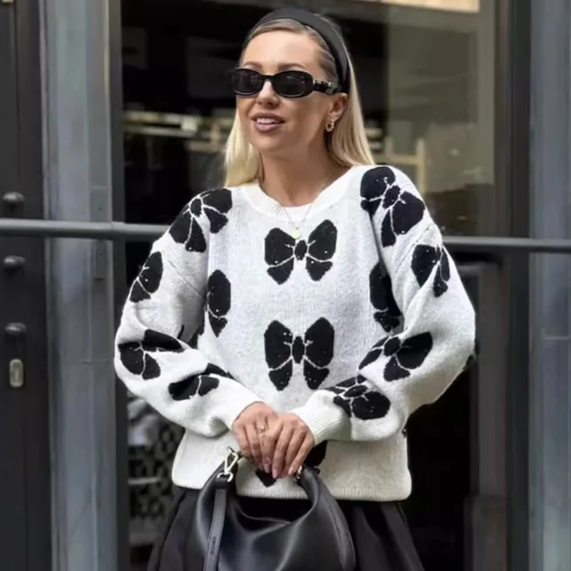 

Loose Casual Women's Knitted Sweater Pullover Long Sve Polyester Fiber 70% Other Materials 30% Autumn Single Piece